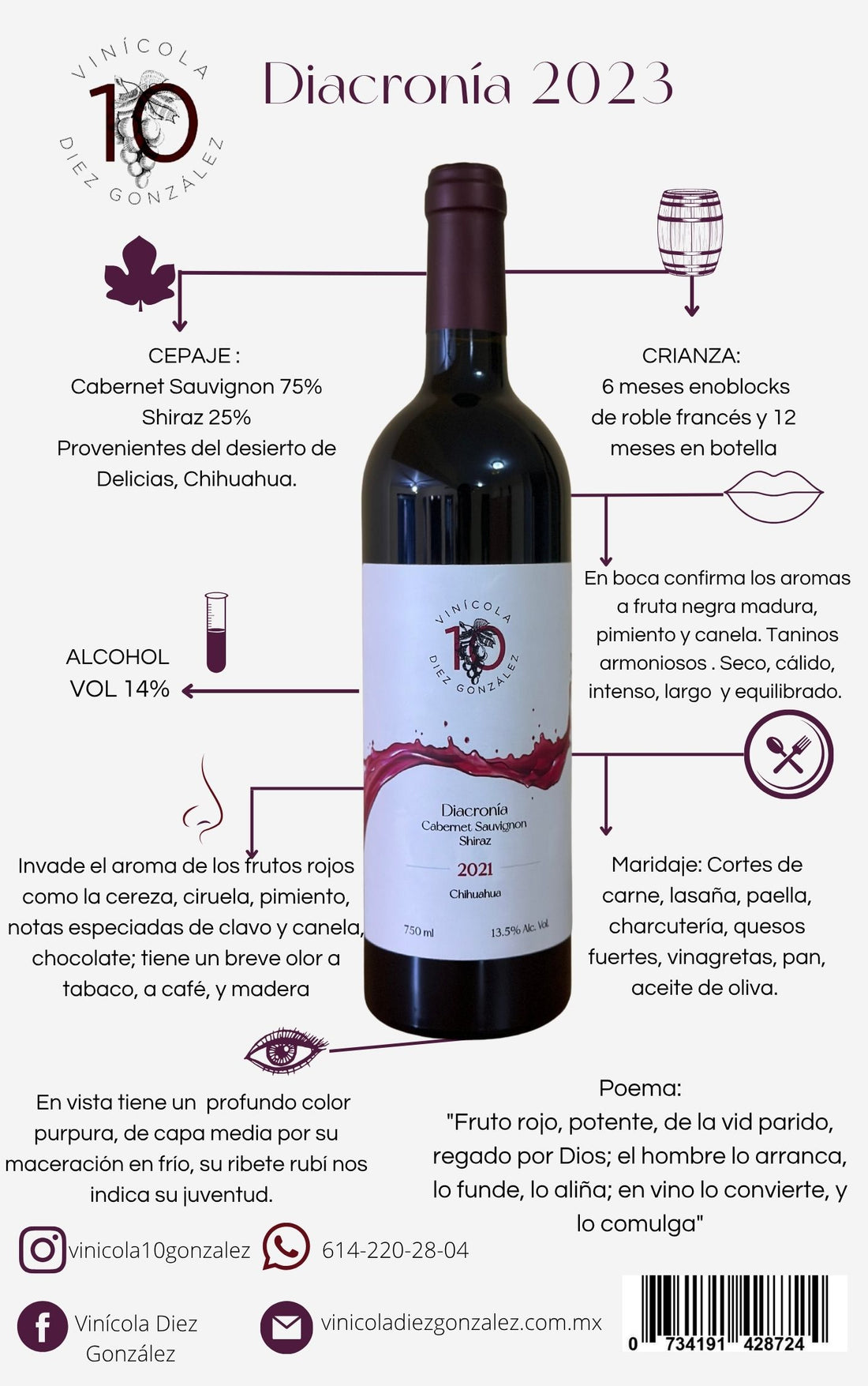 Vino Tinto "Diacronía" - Ensamble Cabernet Sauvignon - Shiraz 2023